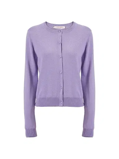 Carolina Herrera Women's Crewneck Silk-Cotton Cardigan - Violeta | Thumbnail 1 Carolina Herrera Women's Crewneck Silk-Cotton Cardigan - Violeta | Thumbnail 1