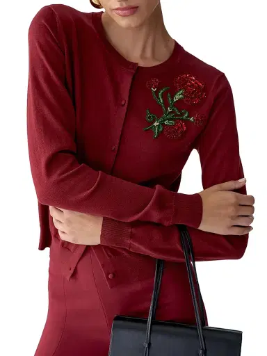 Carolina Herrera Women's Embroidered Silk-Cotton Cardigan - Rioja Multi | Thumbnail 3 Carolina Herrera Women's Embroidered Silk-Cotton Cardigan - Rioja Multi | Thumbnail 3