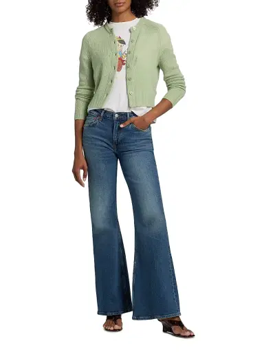 RE/DONE Women's Cashmere Slim-Fit Crop Cardigan - Melon - Size Large | Thumbnail 2 RE/DONE Women's Cashmere Slim-Fit Crop Cardigan - Melon - Size Large | Thumbnail 2