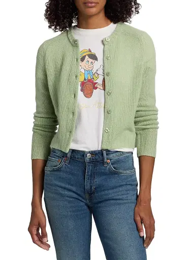 RE/DONE Women's Cashmere Slim-Fit Crop Cardigan - Melon - Size Large | Thumbnail 3 RE/DONE Women's Cashmere Slim-Fit Crop Cardigan - Melon - Size Large | Thumbnail 3