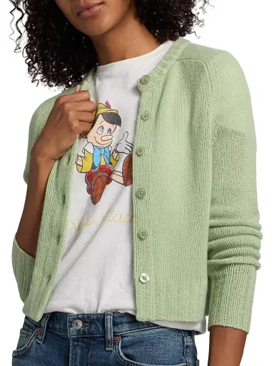 RE/DONE Women's Cashmere Slim-Fit Crop Cardigan - Melon - Size Large | Thumbnail 6 RE/DONE Women's Cashmere Slim-Fit Crop Cardigan - Melon - Size Large | Thumbnail 6