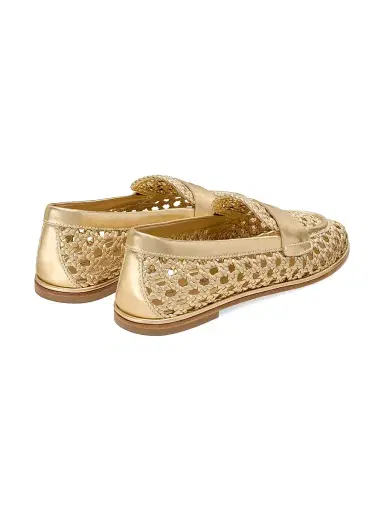 Stuart Weitzman Women's Spencer Open-Knit Leather Penny Loafers - Golden | Thumbnail 3 Stuart Weitzman Women's Spencer Open-Knit Leather Penny Loafers - Golden | Thumbnail 3