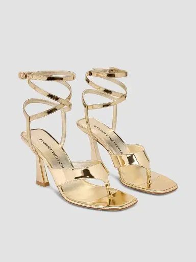 Stuart Weitzman Women's Vinnie 85MM Wrap Thong Leather Sandals - Platino | Thumbnail 3 Stuart Weitzman Women's Vinnie 85MM Wrap Thong Leather Sandals - Platino | Thumbnail 3