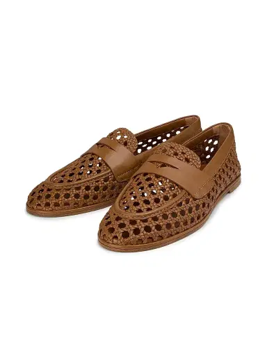 Stuart Weitzman Women's Spencer Woven-Leather Penny Loafers - Boho Tan - Size 9.5 | Thumbnail 2 Stuart Weitzman Women's Spencer Woven-Leather Penny Loafers - Boho Tan - Size 9.5 | Thumbnail 2