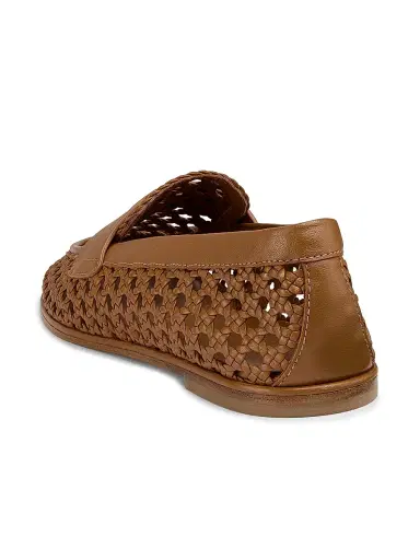 Stuart Weitzman Women's Spencer Woven-Leather Penny Loafers - Boho Tan - Size 9.5 | Thumbnail 3 Stuart Weitzman Women's Spencer Woven-Leather Penny Loafers - Boho Tan - Size 9.5 | Thumbnail 3