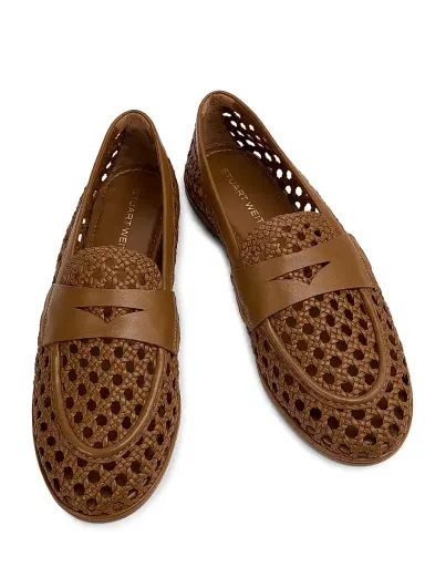 Stuart Weitzman Women's Spencer Woven-Leather Penny Loafers - Boho Tan - Size 9.5 | Thumbnail 4 Stuart Weitzman Women's Spencer Woven-Leather Penny Loafers - Boho Tan - Size 9.5 | Thumbnail 4