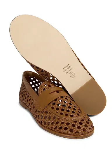Stuart Weitzman Women's Spencer Woven-Leather Penny Loafers - Boho Tan - Size 9.5 | Thumbnail 5 Stuart Weitzman Women's Spencer Woven-Leather Penny Loafers - Boho Tan - Size 9.5 | Thumbnail 5