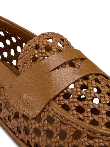 Stuart Weitzman Women's Spencer Woven-Leather Penny Loafers - Boho Tan - Size 9.5 | Thumbnail 6 Stuart Weitzman Women's Spencer Woven-Leather Penny Loafers - Boho Tan - Size 9.5 | Thumbnail 6