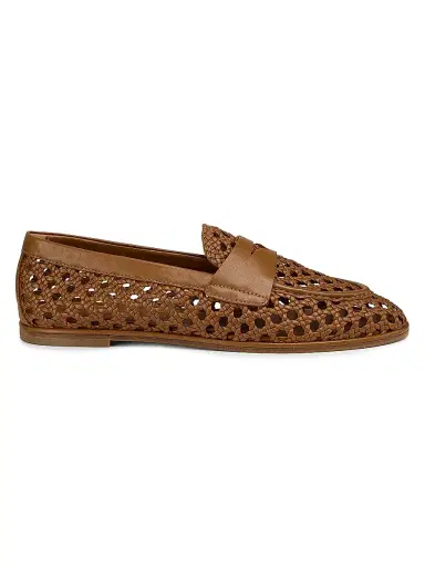 Stuart Weitzman Women's Spencer Woven-Leather Penny Loafers - Boho Tan - Size 9.5 | Thumbnail 1 Stuart Weitzman Women's Spencer Woven-Leather Penny Loafers - Boho Tan - Size 9.5 | Thumbnail 1