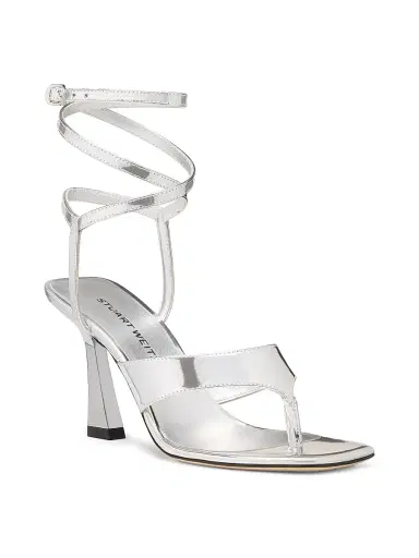 Stuart Weitzman Women's Vinnie 85MM Wrap Thong Leather Sandals - Silver | Thumbnail 2 Stuart Weitzman Women's Vinnie 85MM Wrap Thong Leather Sandals - Silver | Thumbnail 2