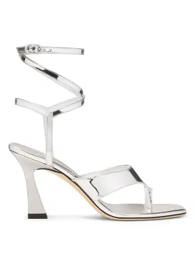 Stuart Weitzman Women's Vinnie 85MM Wrap Thong Leather Sandals - Silver | Thumbnail 1 Stuart Weitzman Women's Vinnie 85MM Wrap Thong Leather Sandals - Silver | Thumbnail 1