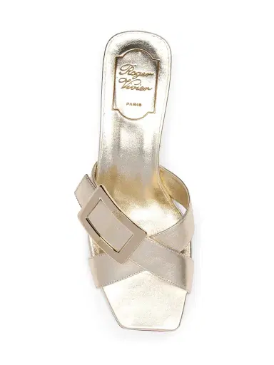 Roger Vivier Women's 45MM Metallic Leather Mules - Oro Chiaro - Size 7 | Thumbnail 4 Roger Vivier Women's 45MM Metallic Leather Mules - Oro Chiaro - Size 7 | Thumbnail 4