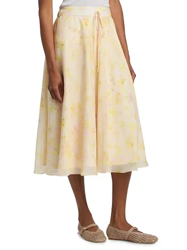 Kika Vargas Women's Shei Peony Chiffon Midi-Skirt - Yellow | Thumbnail 4 Kika Vargas Women's Shei Peony Chiffon Midi-Skirt - Yellow | Thumbnail 4