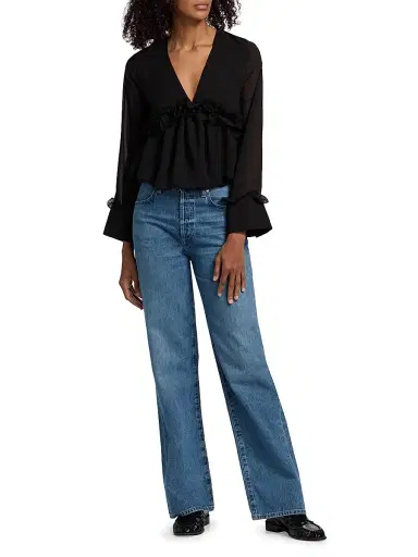 Kika Vargas Women's Cynthi Ruffled-Trim Semi-Sheer Blouse - Black - Size 10 | Thumbnail 2 Kika Vargas Women's Cynthi Ruffled-Trim Semi-Sheer Blouse - Black - Size 10 | Thumbnail 2