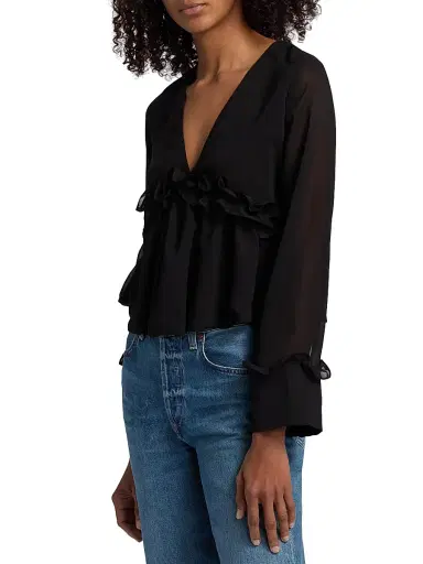 Kika Vargas Women's Cynthi Ruffled-Trim Semi-Sheer Blouse - Black - Size 10 | Thumbnail 4 Kika Vargas Women's Cynthi Ruffled-Trim Semi-Sheer Blouse - Black - Size 10 | Thumbnail 4