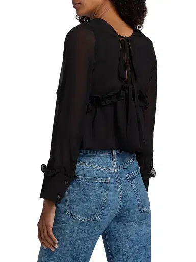 Kika Vargas Women's Cynthi Ruffled-Trim Semi-Sheer Blouse - Black - Size 10 | Thumbnail 5 Kika Vargas Women's Cynthi Ruffled-Trim Semi-Sheer Blouse - Black - Size 10 | Thumbnail 5