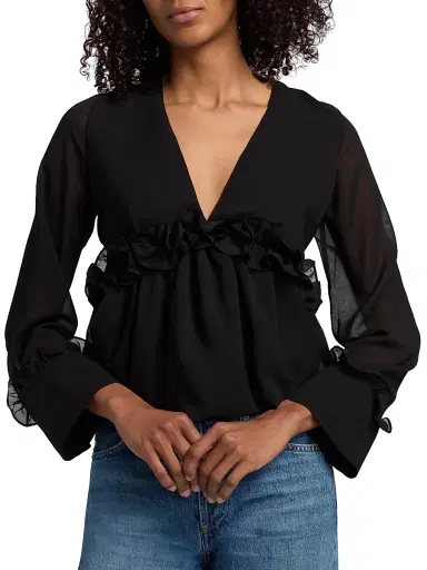 Kika Vargas Women's Cynthi Ruffled-Trim Semi-Sheer Blouse - Black - Size 10 | Thumbnail 6 Kika Vargas Women's Cynthi Ruffled-Trim Semi-Sheer Blouse - Black - Size 10 | Thumbnail 6