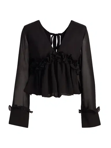 Kika Vargas Women's Cynthi Ruffled-Trim Semi-Sheer Blouse - Black - Size 10 | Thumbnail 1 Kika Vargas Women's Cynthi Ruffled-Trim Semi-Sheer Blouse - Black - Size 10 | Thumbnail 1