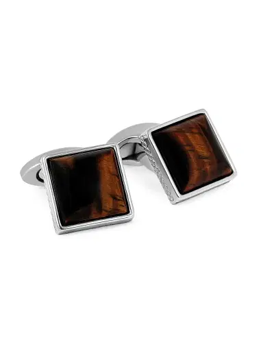 Tateossian Men's Titanium & Red Tiger's Eye Square Cufflinks | Thumbnail 1 Tateossian Men's Titanium & Red Tiger's Eye Square Cufflinks | Thumbnail 1