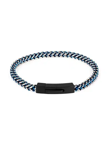 Tateossian Men's RT Stainless Steel Chevron Click Bracelet - Blue | Thumbnail 2 Tateossian Men's RT Stainless Steel Chevron Click Bracelet - Blue | Thumbnail 2