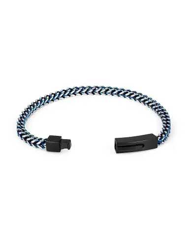 Tateossian Men's RT Stainless Steel Chevron Click Bracelet - Blue | Thumbnail 3 Tateossian Men's RT Stainless Steel Chevron Click Bracelet - Blue | Thumbnail 3