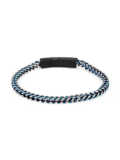 Tateossian Men's RT Stainless Steel Chevron Click Bracelet - Blue | Thumbnail 1 Tateossian Men's RT Stainless Steel Chevron Click Bracelet - Blue | Thumbnail 1