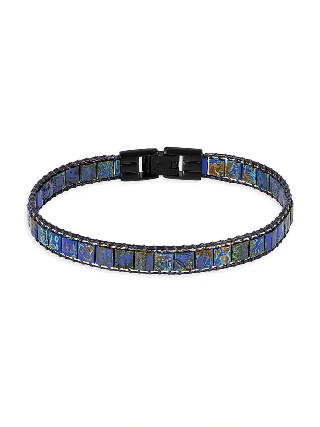 Men's RT IP Stainless Steel & Mosaic Glass Bead Bracelet - Blue Men's RT IP Stainless Steel & Mosaic Glass Bead Bracelet - Blue