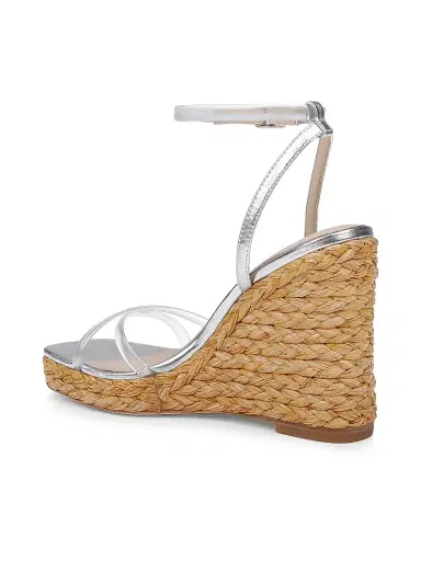 L'AGENCE Women's Malone 110MM Espadrille Wedge Sandals - Silver | Thumbnail 3 L'AGENCE Women's Malone 110MM Espadrille Wedge Sandals - Silver | Thumbnail 3