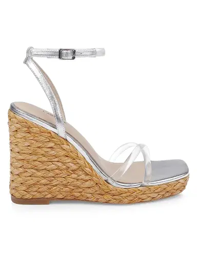 L'AGENCE Women's Malone 110MM Espadrille Wedge Sandals - Silver | Thumbnail 1 L'AGENCE Women's Malone 110MM Espadrille Wedge Sandals - Silver | Thumbnail 1