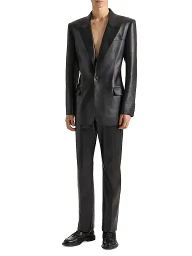 Givenchy Men's Straight Leg Trousers in Leather - Black | Thumbnail 2 Givenchy Men's Straight Leg Trousers in Leather - Black | Thumbnail 2
