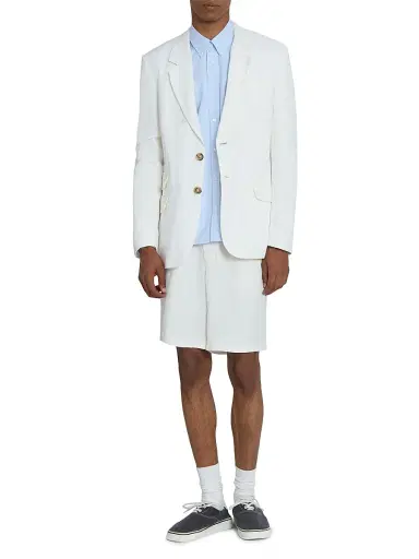 AMI Paris Men's Linen-Blend Shorts - Blanc Creme | Thumbnail 2 AMI Paris Men's Linen-Blend Shorts - Blanc Creme | Thumbnail 2