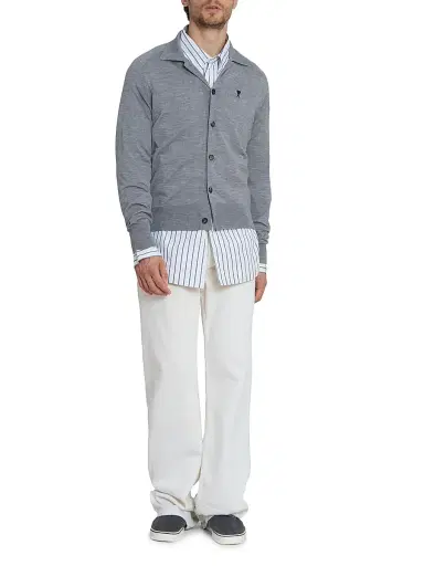 AMI Paris Men's Collared Wool Cardigan - Gris Chine Noir | Thumbnail 2 AMI Paris Men's Collared Wool Cardigan - Gris Chine Noir | Thumbnail 2