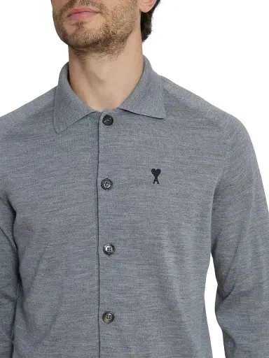 AMI Paris Men's Collared Wool Cardigan - Gris Chine Noir | Thumbnail 6 AMI Paris Men's Collared Wool Cardigan - Gris Chine Noir | Thumbnail 6