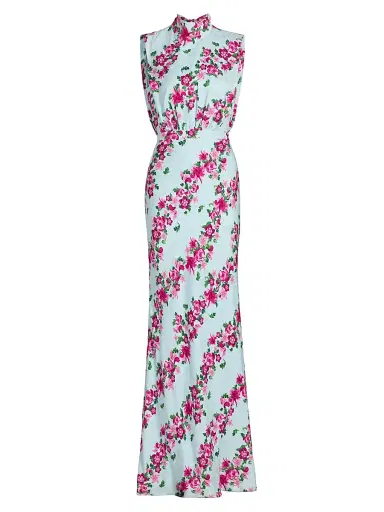 Saloni Women's Fleur Floral Satin Gown - Bellis Stripe - Size 4 | Thumbnail 1 Saloni Women's Fleur Floral Satin Gown - Bellis Stripe - Size 4 | Thumbnail 1