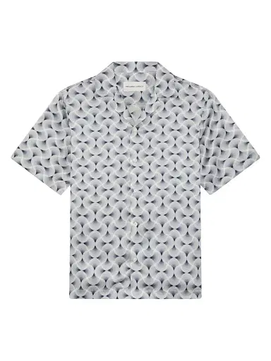 Frescobol Carioca Men's Roberto Espiral Print Silk Shirt - Navy | Thumbnail 1 Frescobol Carioca Men's Roberto Espiral Print Silk Shirt - Navy | Thumbnail 1