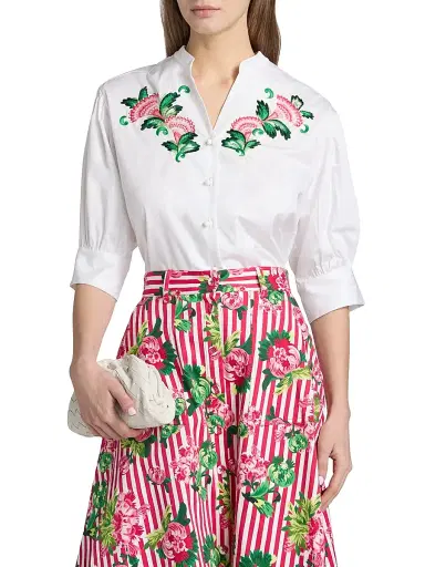Saloni Women's Tavi Floral-Embroidered Button-Front Shirt - White Fan Flower - Size 14 | Thumbnail 3 Saloni Women's Tavi Floral-Embroidered Button-Front Shirt - White Fan Flower - Size 14 | Thumbnail 3