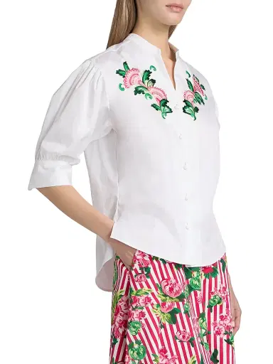 Saloni Women's Tavi Floral-Embroidered Button-Front Shirt - White Fan Flower - Size 14 | Thumbnail 4 Saloni Women's Tavi Floral-Embroidered Button-Front Shirt - White Fan Flower - Size 14 | Thumbnail 4
