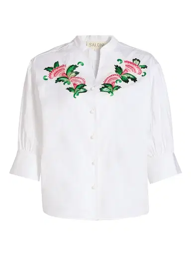 Saloni Women's Tavi Floral-Embroidered Button-Front Shirt - White Fan Flower - Size 14 | Thumbnail 1 Saloni Women's Tavi Floral-Embroidered Button-Front Shirt - White Fan Flower - Size 14 | Thumbnail 1