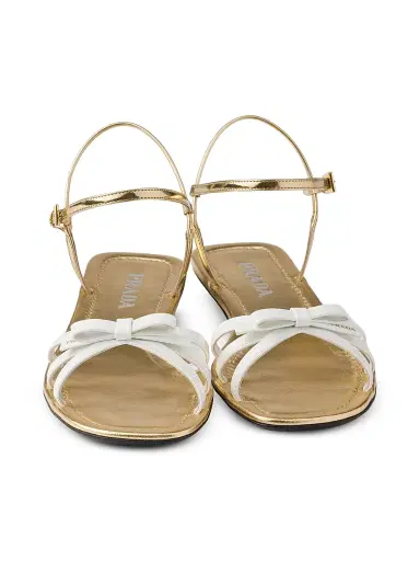 Prada Women's Flat Patent and Metallic Leather Sandals - White | Thumbnail 2 Prada Women's Flat Patent and Metallic Leather Sandals - White | Thumbnail 2