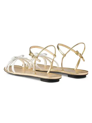 Prada Women's Flat Patent and Metallic Leather Sandals - White | Thumbnail 3 Prada Women's Flat Patent and Metallic Leather Sandals - White | Thumbnail 3