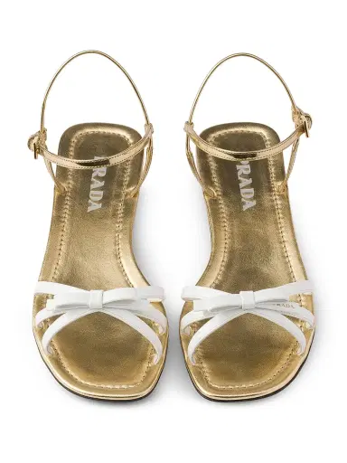 Prada Women's Flat Patent and Metallic Leather Sandals - White | Thumbnail 4 Prada Women's Flat Patent and Metallic Leather Sandals - White | Thumbnail 4