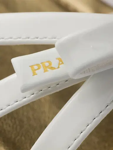 Prada Women's Flat Patent and Metallic Leather Sandals - White | Thumbnail 5 Prada Women's Flat Patent and Metallic Leather Sandals - White | Thumbnail 5