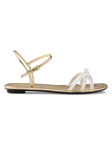 Prada Women's Flat Patent and Metallic Leather Sandals - White | Thumbnail 1 Prada Women's Flat Patent and Metallic Leather Sandals - White | Thumbnail 1