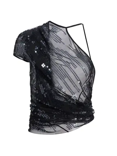 Rick Owens Women's Tungsten Sheer Sequined Top - Black Transparent Black - Size 2 | Thumbnail 1 Rick Owens Women's Tungsten Sheer Sequined Top - Black Transparent Black - Size 2 | Thumbnail 1