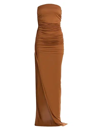 Rick Owens Women's Edfu Jersey Strapless Gown - Cognac | Thumbnail 1 Rick Owens Women's Edfu Jersey Strapless Gown - Cognac | Thumbnail 1