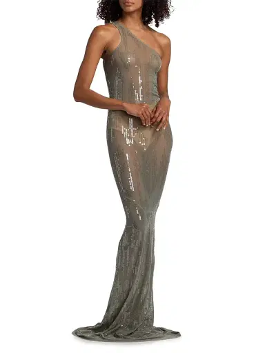 Rick Owens Women's Sheer Sequined One-Shoulder Gown - Jade Transparent | Thumbnail 2 Rick Owens Women's Sheer Sequined One-Shoulder Gown - Jade Transparent | Thumbnail 2