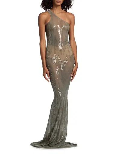 Rick Owens Women's Sheer Sequined One-Shoulder Gown - Jade Transparent | Thumbnail 3 Rick Owens Women's Sheer Sequined One-Shoulder Gown - Jade Transparent | Thumbnail 3