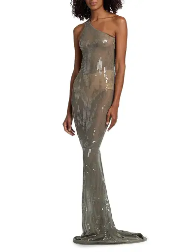 Rick Owens Women's Sheer Sequined One-Shoulder Gown - Jade Transparent | Thumbnail 4 Rick Owens Women's Sheer Sequined One-Shoulder Gown - Jade Transparent | Thumbnail 4