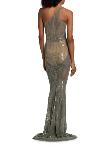 Rick Owens Women's Sheer Sequined One-Shoulder Gown - Jade Transparent | Thumbnail 5 Rick Owens Women's Sheer Sequined One-Shoulder Gown - Jade Transparent | Thumbnail 5
