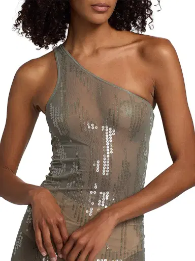 Rick Owens Women's Sheer Sequined One-Shoulder Gown - Jade Transparent | Thumbnail 6 Rick Owens Women's Sheer Sequined One-Shoulder Gown - Jade Transparent | Thumbnail 6